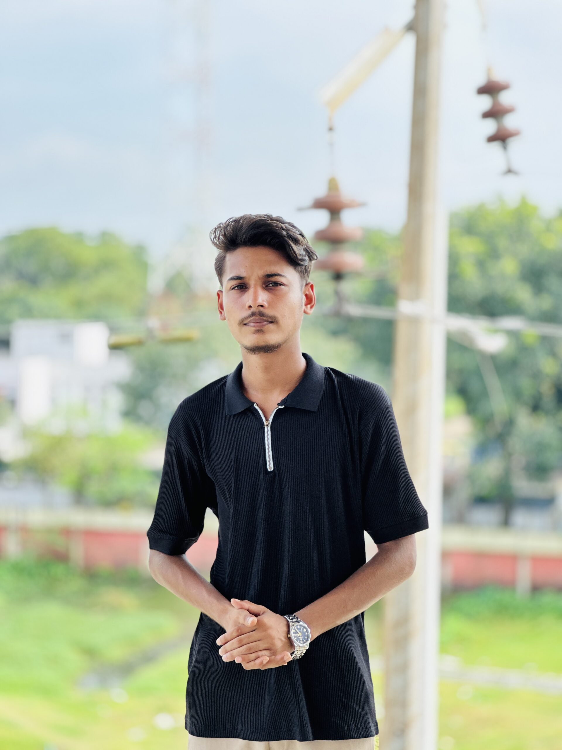 đJet Black Zipper Polo